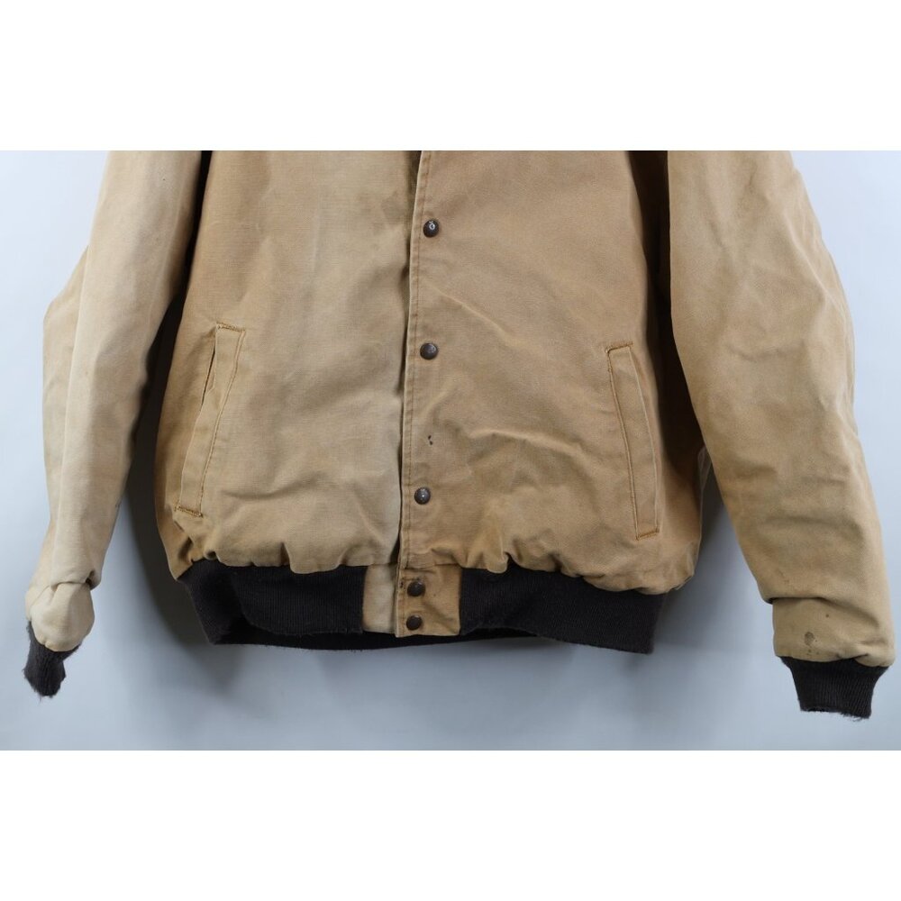 Vtg 90s Y2K Streetwear Mens XL Quilted Canvas Hooded Bomber Jacket Duck Brown - Picture 3 of 16